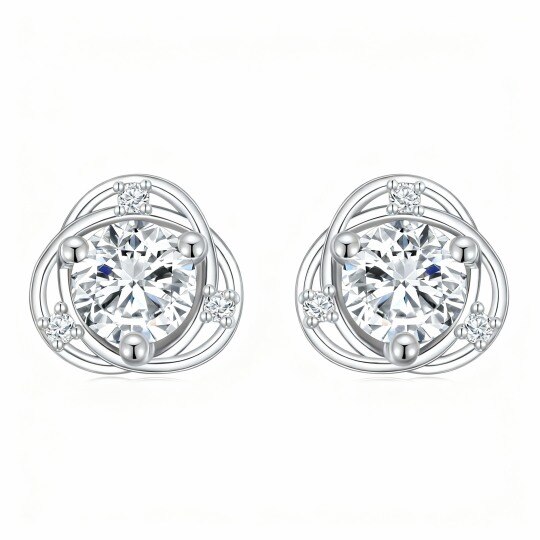 10K White Gold Round Cut Cubic Zirconia Round Stud Earrings