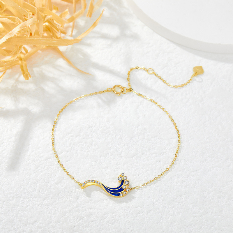 18K Yellow Gold Circular Cubic Zirconia Spray Charm Bracelet-4