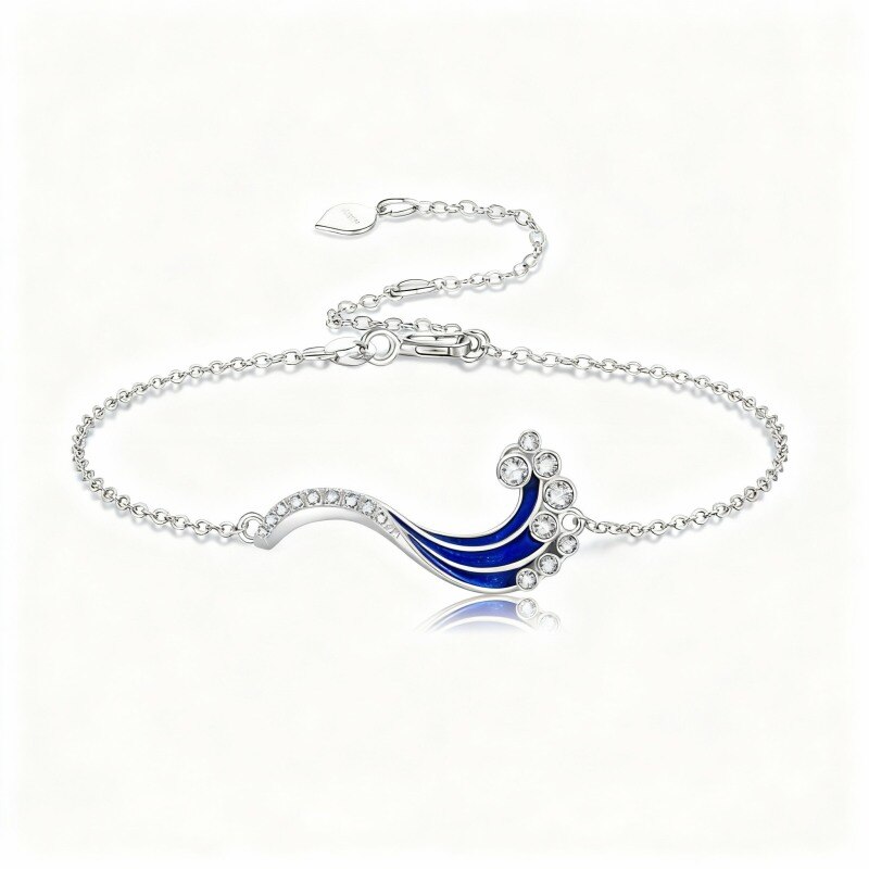 10K White Gold Round Cut Cubic Zirconia Spray Charm Bracelet-1