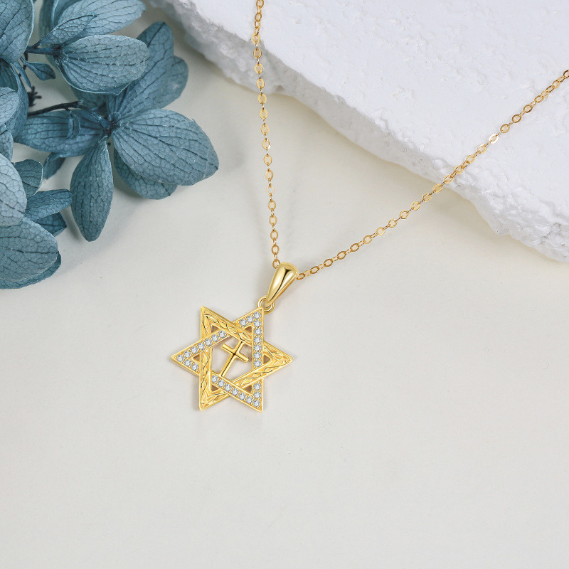 10K Rose Gold Round Cut Cubic Zirconia Star Of David Pendant Necklace-4