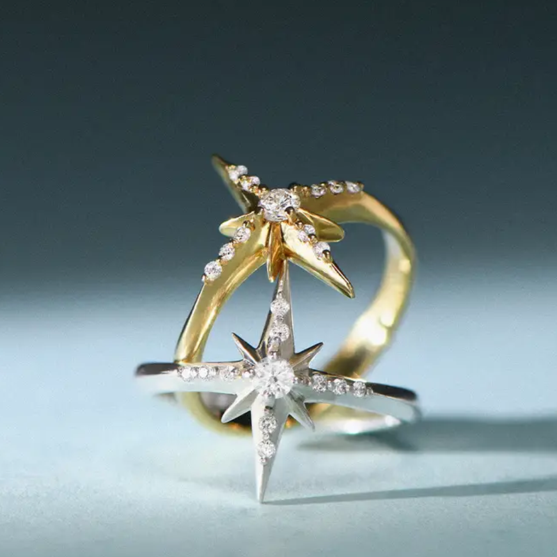 Anillo de estrella de circonita cúbica de oro de 18 quilates para mujer-3