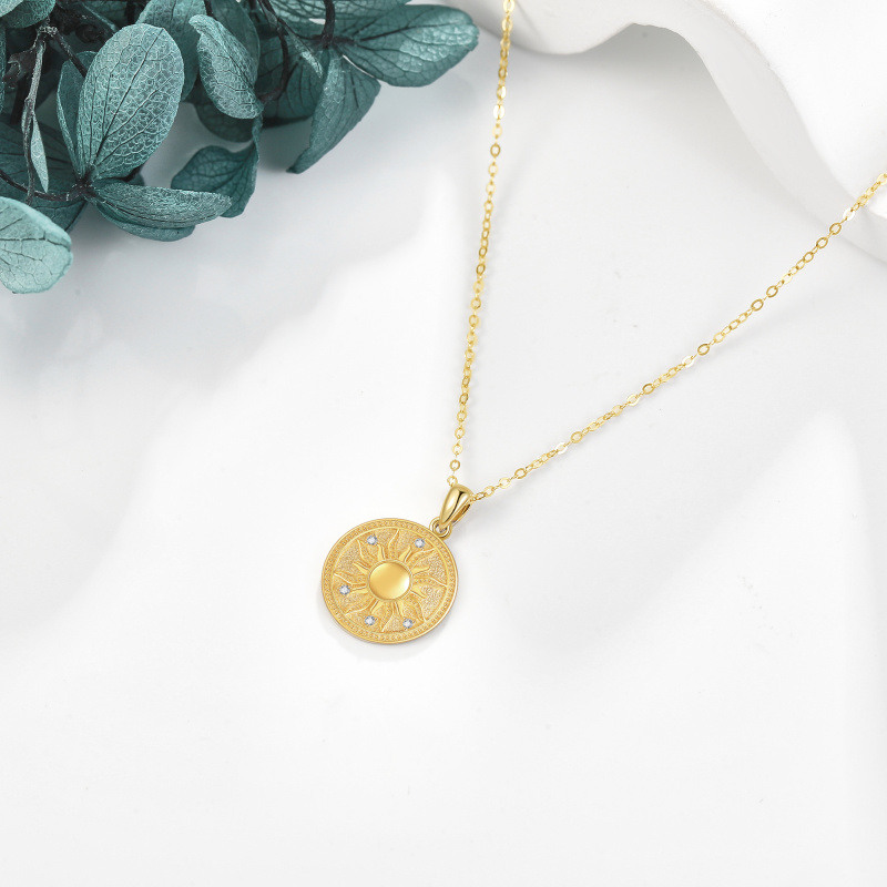 Halskette mit rundem Sonnen-Anhänger aus 18-karätigem Gelbgold mit Zirkonia-3
