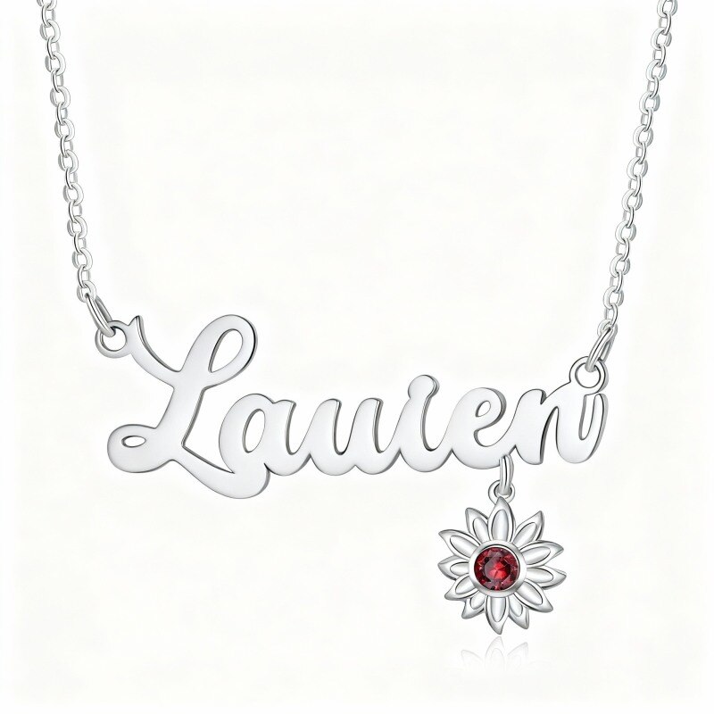 Collier pendentif tournesol en platine plaqué or blanc avec zircon cubique rond-1