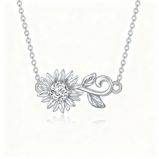 Collar con colgante de girasol de circonita cúbica de corte redondo en oro blanco de 10 quilates
