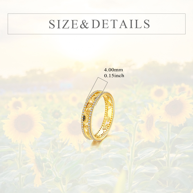 14K Yellow Gold Round Cubic Zirconia Sunflower Ring-5