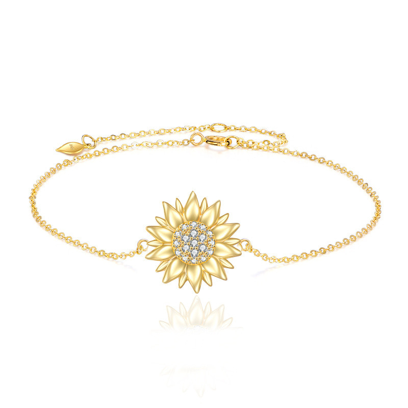 18K Yellow Gold Circular Cubic Zirconia Sunflower Single Layer Anklet-1