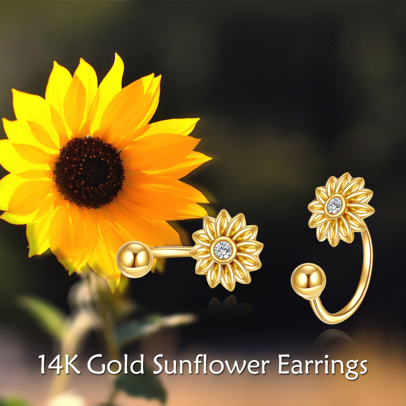 18K Gold Circular Shaped Cubic Zirconia Sunflower Stud Earrings-4