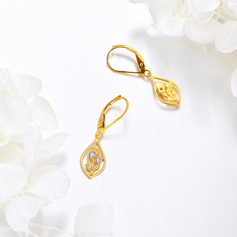 Ohrringe aus 14-karätigem Gold mit kreisförmigem Zirkonia in Distelform und Klappverschluss-3