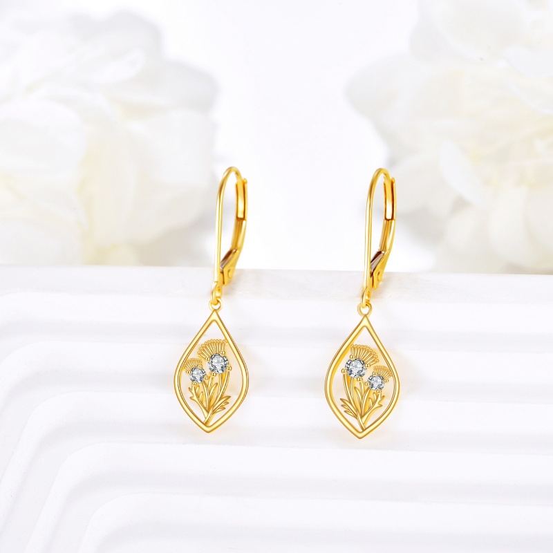 Ohrringe aus 14-karätigem Gold mit kreisförmigem Zirkonia in Distelform und Klappverschluss-4