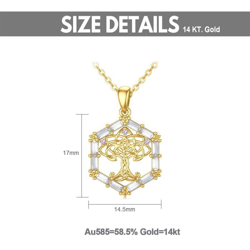 10K Rose Gold Round Cut Cubic Zirconia Tree Of Life & Celtic Knot Pendant Necklace-3
