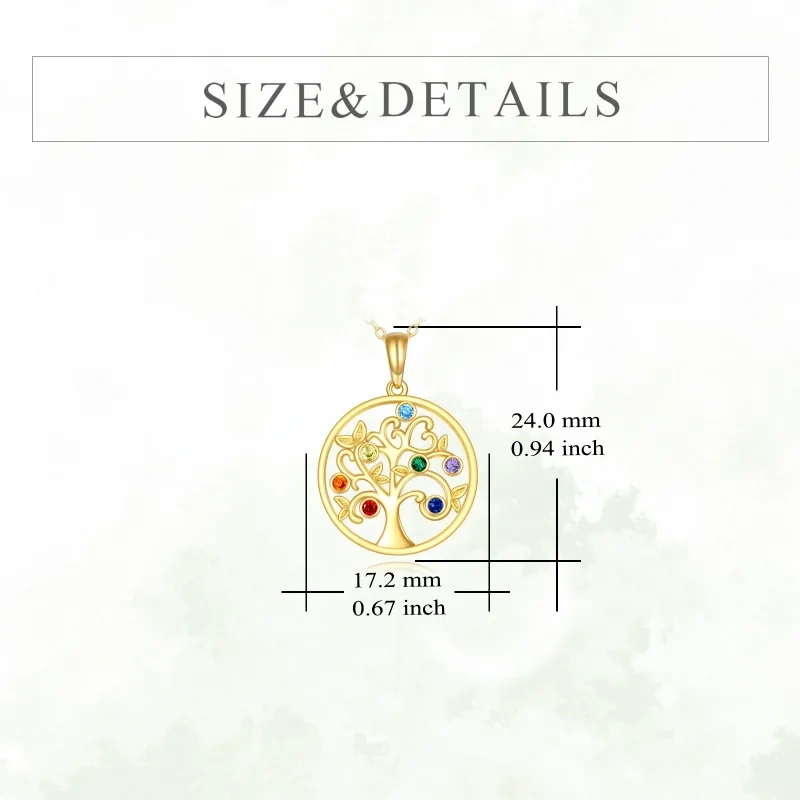 Collar con colgante circular de oro de 10 quilates con circonitas cúbicas, árbol de la vida y chakras-5
