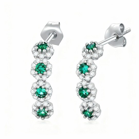10K White Gold Round Cut Cubic Zirconia Wildflowers Stud Earrings