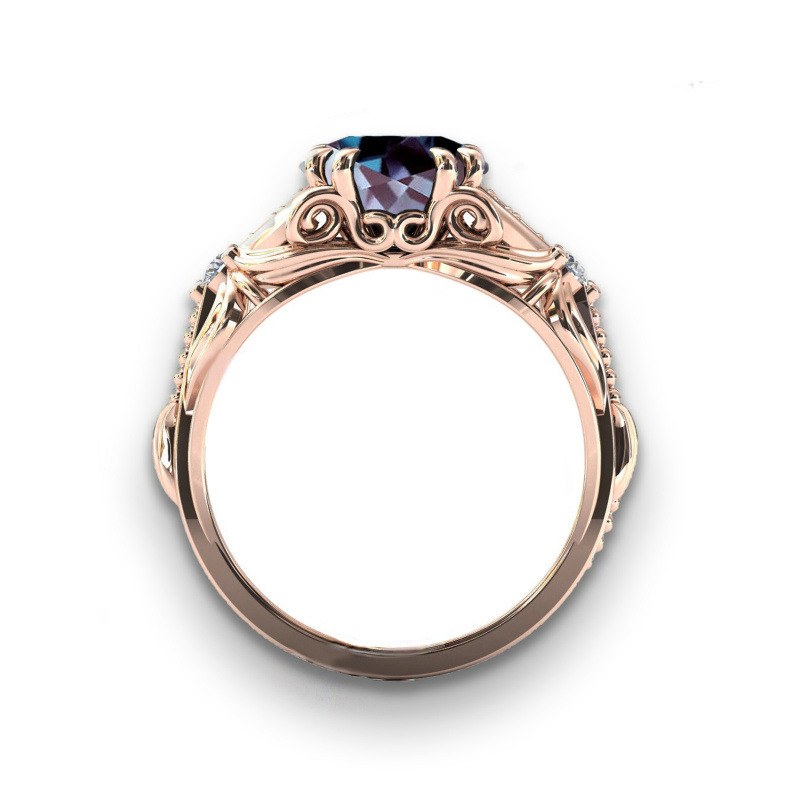 Bague de fiançailles personnalisée en or rose 18 carats, taille ronde-2
