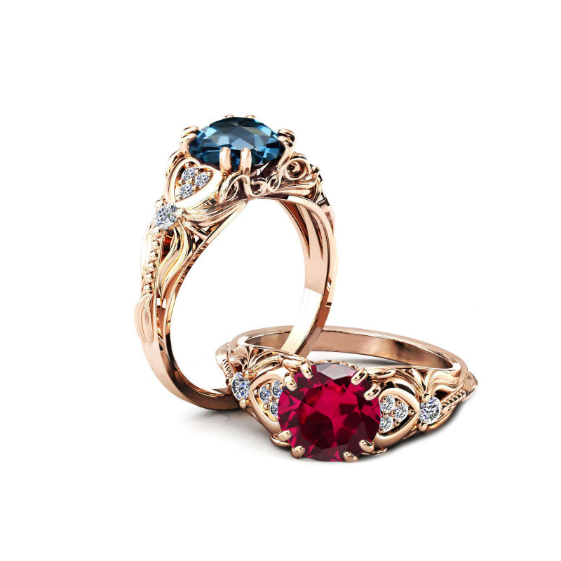Bague de fiançailles personnalisée en or rose 18 carats, taille ronde-3