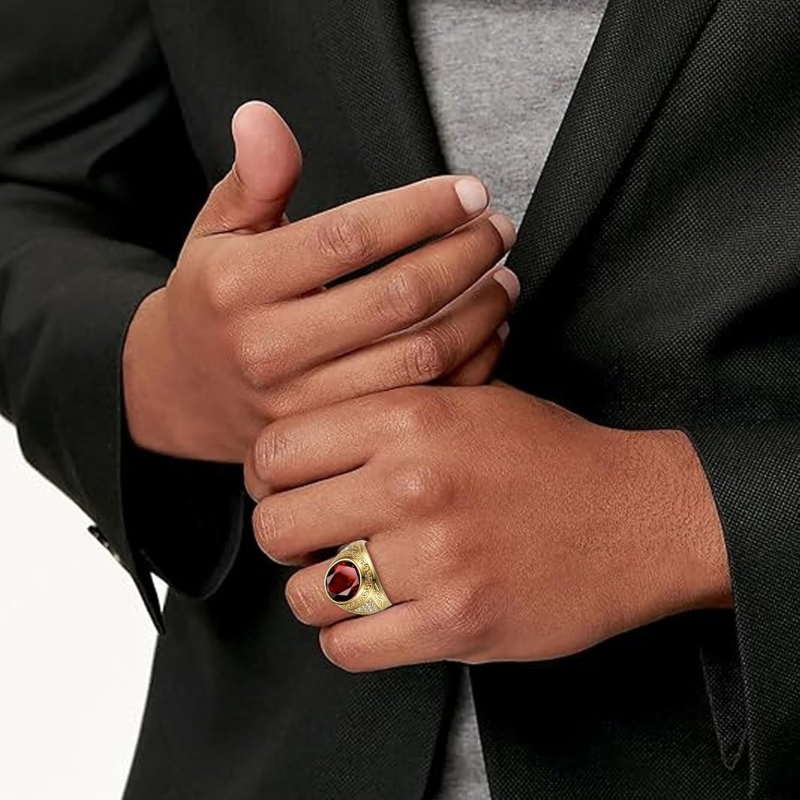 18K White Gold Round Cut Custom Ring for Men-3