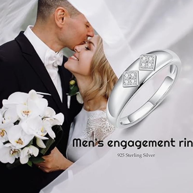 Bague personnalisée pour homme en platine plaqué or blanc à taille ronde, diamant de couleur D, pureté VVS1, 3EX-5