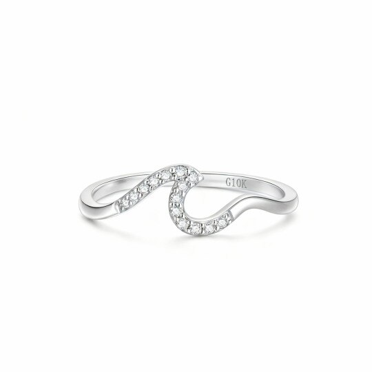 10K White Gold Round Cut Diamond Custom Personalized Sound Wave Wedding Ring