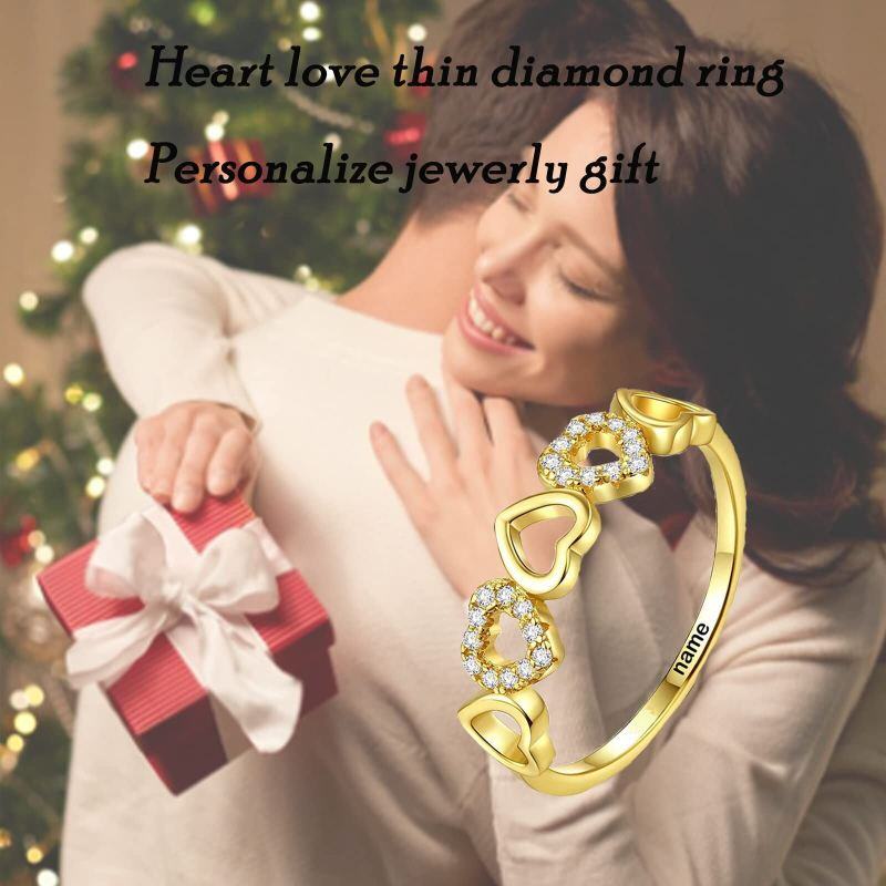 Anillo personalizado de oro de 18 quilates con diamante redondo en forma de corazón, certificado 3EX IGI-4