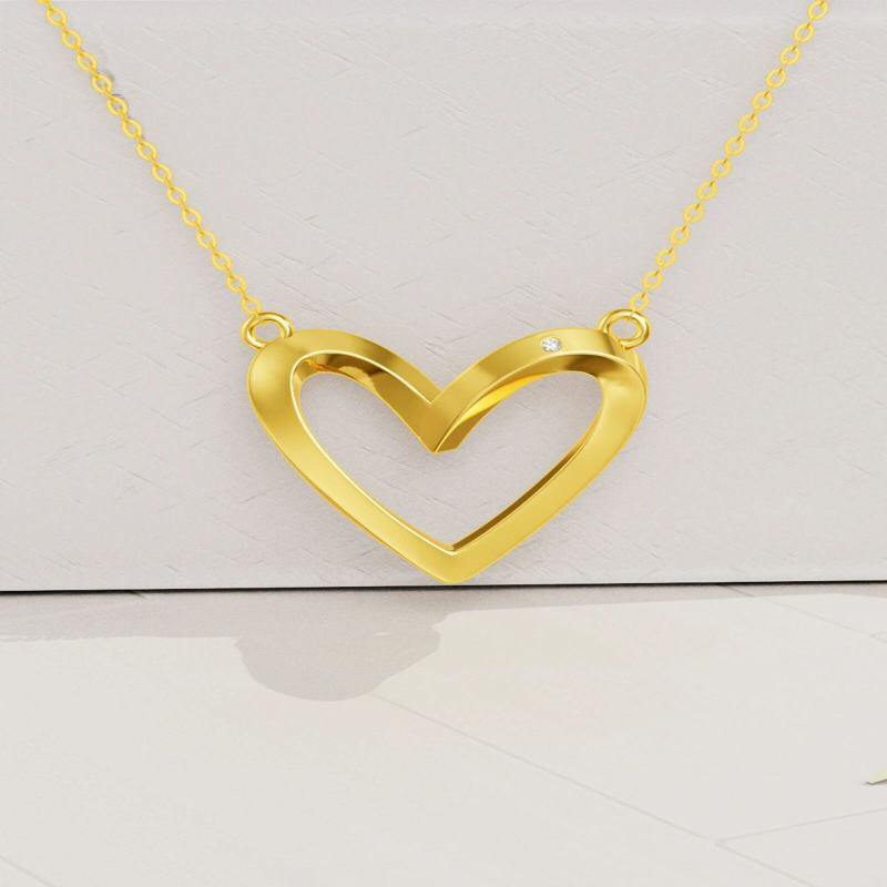 Collier pendentif cœur en or 18 carats serti de diamants ronds-3