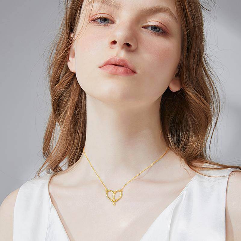 10K Gold Circular Shaped Diamond Heart Pendant Necklace-2