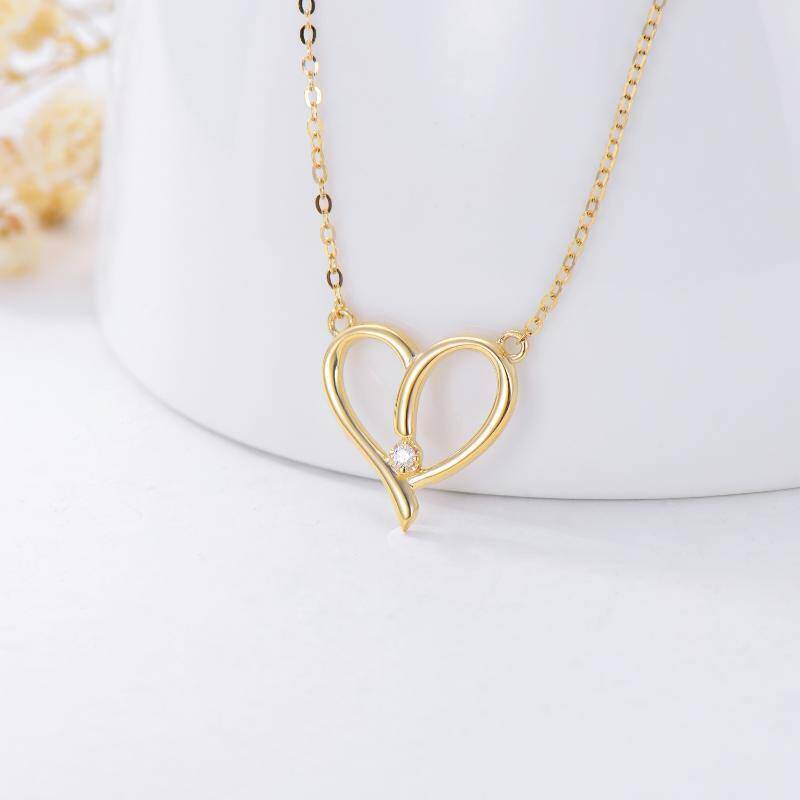10K Gold Circular Shaped Diamond Heart Pendant Necklace-3