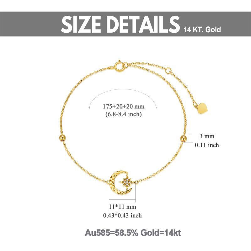 Tobillera de oro de 18 quilates con forma circular de luna y estrella, de una sola capa y con diamantes.-5