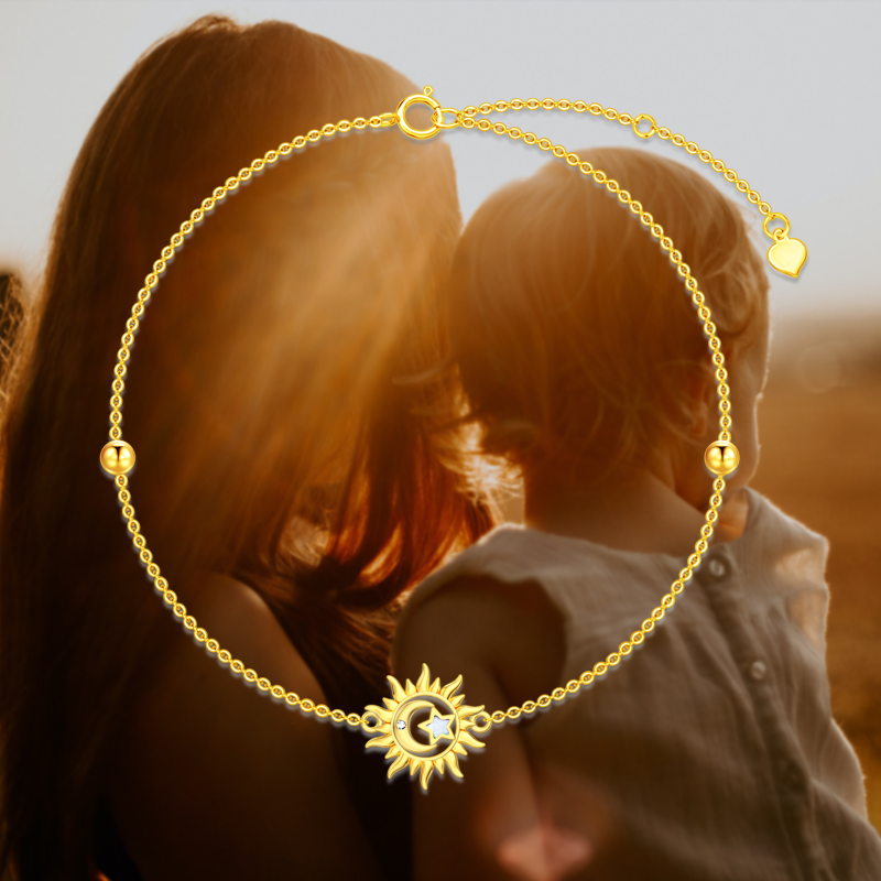 9K White Gold Round Cut Diamond & Opal Moon & Sun Charm Bracelet-5