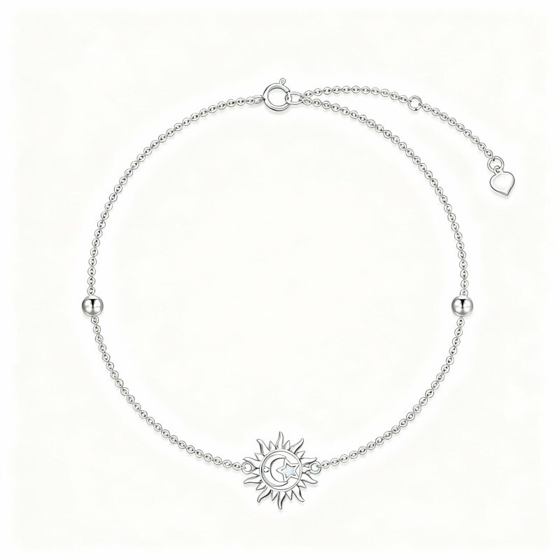 9K White Gold Round Cut Diamond & Opal Moon & Sun Charm Bracelet-18