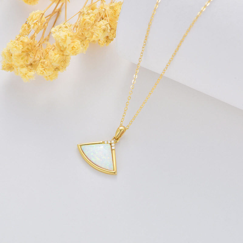 Collar con colgante sectorial de oro rosa de 18 quilates con diamante de talla redonda y ópalo-4