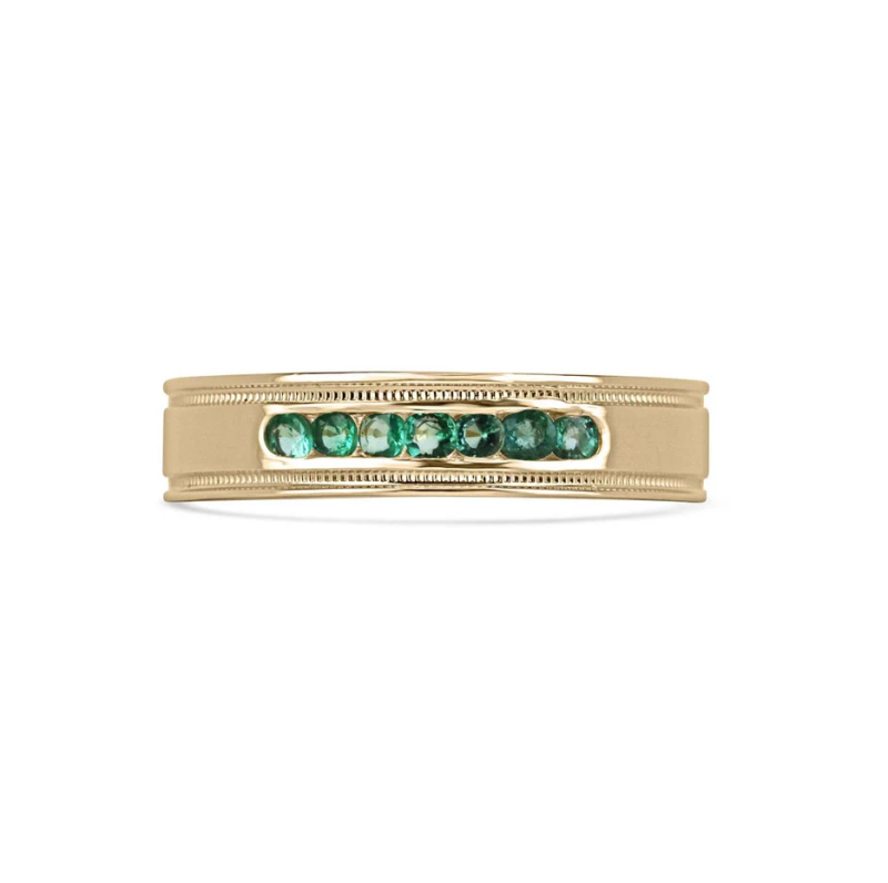 14K Gold 0.4 CT.T.W. Medium Green Round Cut Mens Emerald Unisex Band-3