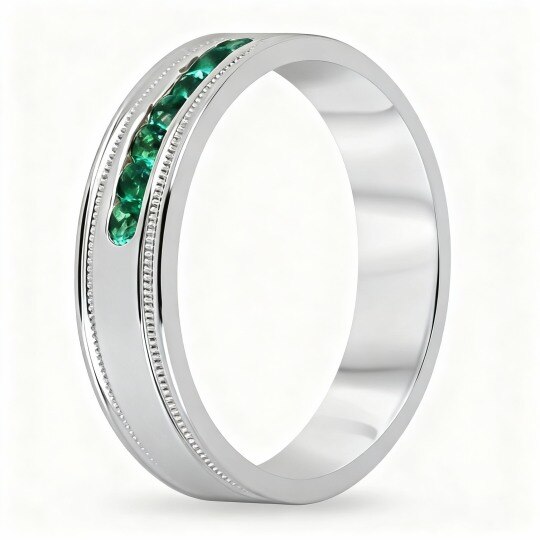 10K White Gold Round Cut Emerald Custom Wedding Ring