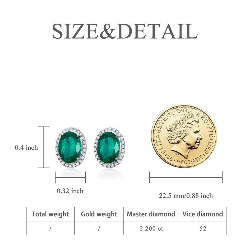 14K White Gold Circular Shaped Emerald Round Stud Earrings-2