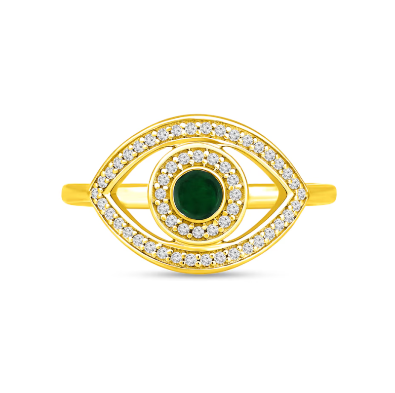14K Gold 1 bis 6 CT runder geschliffener laborgewachsener Smaragd & 0,2 CTW laborgewachsener Diamant Böse-Augen-Verlobungsring-5