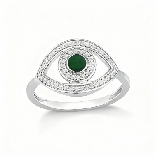 Bague de fiançailles œil protecteur en or blanc 10 carats, taille ronde