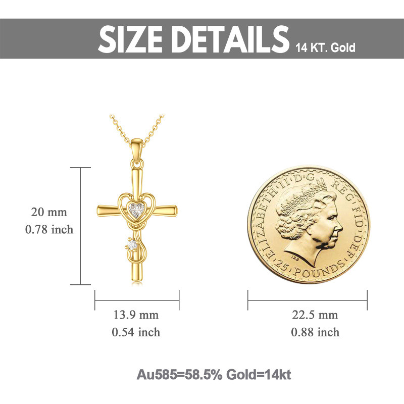 10K Gold Heart Cubic Zirconia Moissanite Cross Stethoscope Pendant Necklace For Vnisex-5