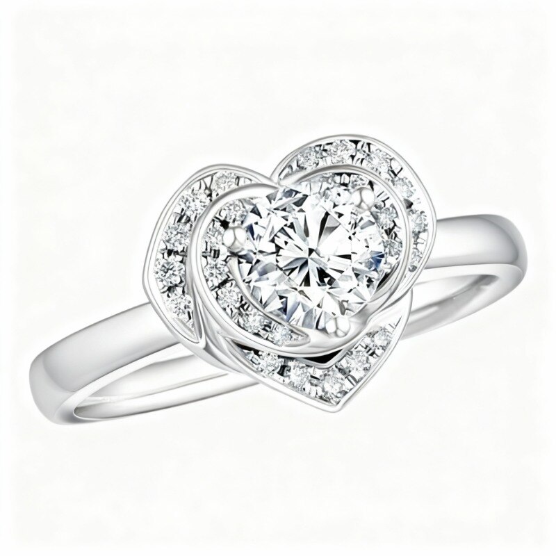 10K White Gold Round Cut & Heart Cut Moissanite Heart Wedding Ring-17