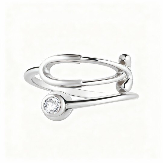 خاتم مفتوح مخصص من الذهب الأبيض عيار 10 قيراط، مرصع بماسة مصنعة في المختبر، لون D، درجة نقاء VVS-VS، 3EX