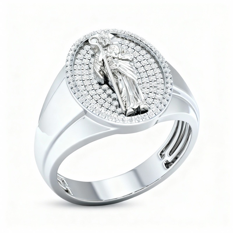 Anillo personalizado de oro blanco de 10 quilates con diamante de laboratorio de talla redonda de 0,38 quilates, color D, claridad VVS, pureza 3EX.-2