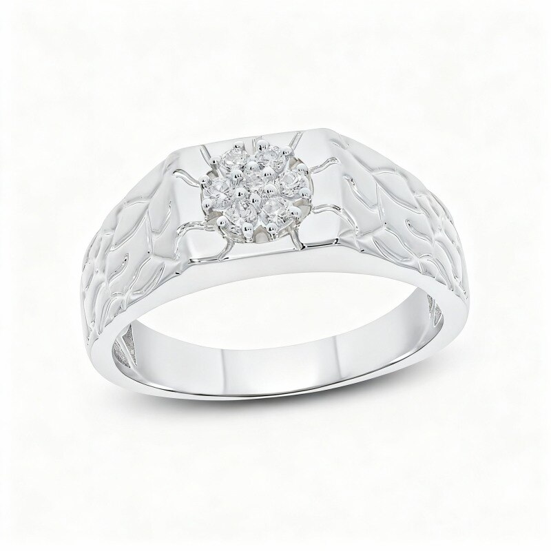 Anillo de boda personalizado en oro blanco de 10 quilates con diamante de laboratorio de talla redonda de 0,3 quilates, color D, claridad VVS-VS, pureza 3EX.-6