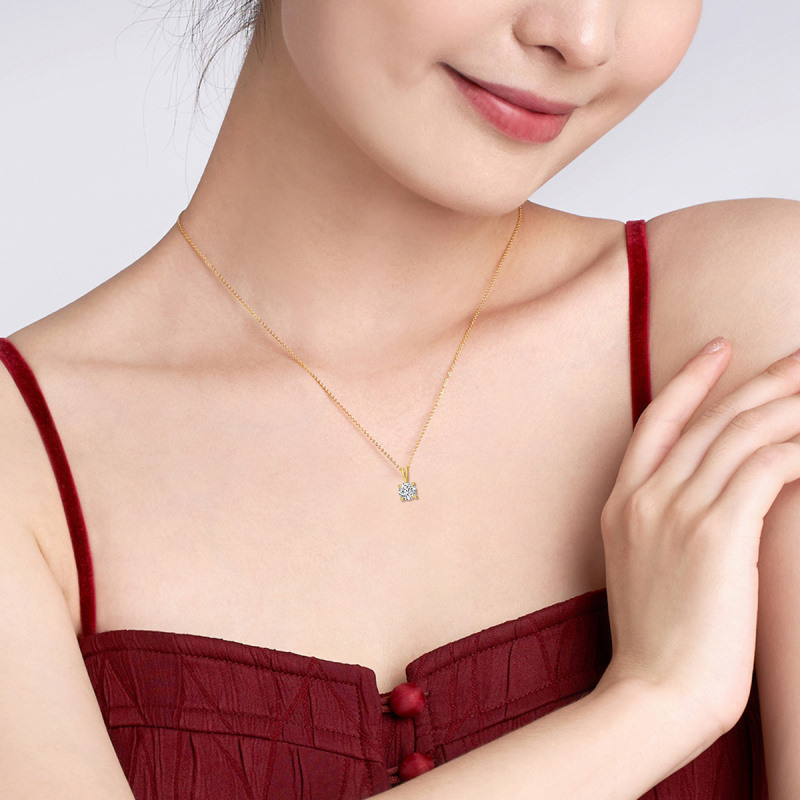 Halskette aus 14-karätigem Weißgold mit rundem, im Labor hergestelltem Diamanten.-3