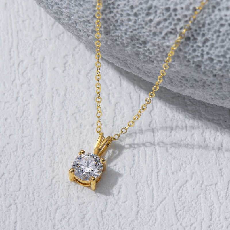 Halskette aus 14-karätigem Weißgold mit rundem, im Labor hergestelltem Diamanten.-4