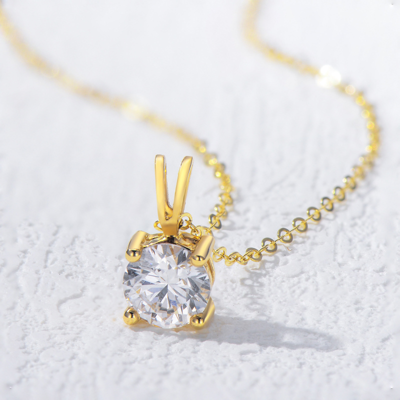 Halskette aus 14-karätigem Weißgold mit rundem, im Labor hergestelltem Diamanten.-5