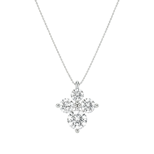 10K White Gold Round Cut Lab-Grown Diamond Cross Lab-Grown Diamond Necklaces