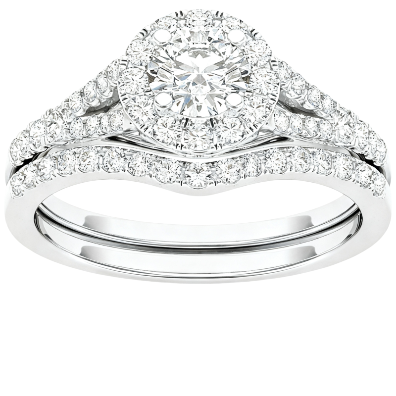 10K White Gold Round Cut Lab-Grown Diamond Custom Bridal Set D Color VVS1-VS1 Clarity 3EX IGI Certified-8