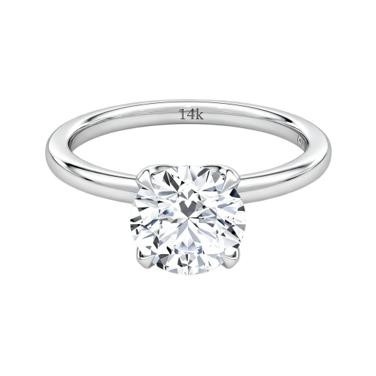 Anillo de compromiso personalizado de oro blanco de 10 quilates con diamante sintético redondo de talla redonda, color D, claridad VVS1, certificado por IGI 3EX.