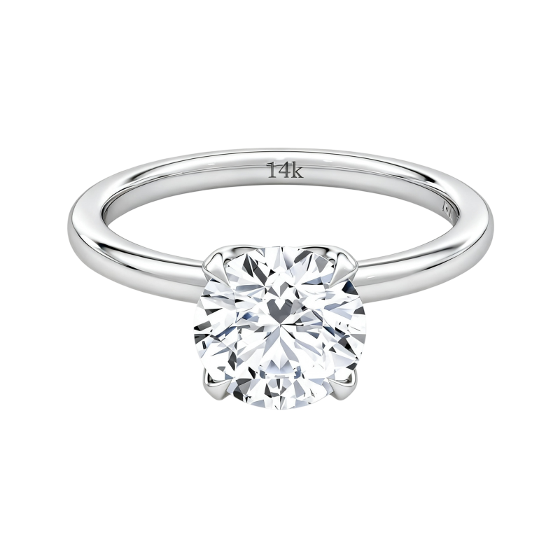 Anillo de compromiso personalizado de oro blanco de 10 quilates con diamante sintético redondo de talla redonda, color D, claridad VVS1, certificado por IGI 3EX.-14