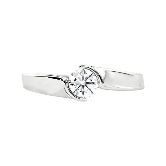 Anillo de compromiso personalizado de oro blanco de 10 quilates con diamante sintético redondo de talla redonda, color D, claridad VVS1, certificado por IGI 3EX.