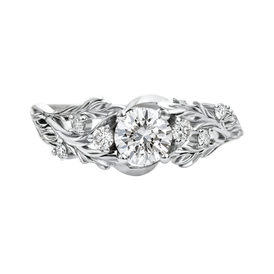 Anillo de compromiso personalizado de oro blanco de 10 quilates con diamante sintético redondo de talla redonda, color D, claridad VVS1, certificado por IGI 3EX.
