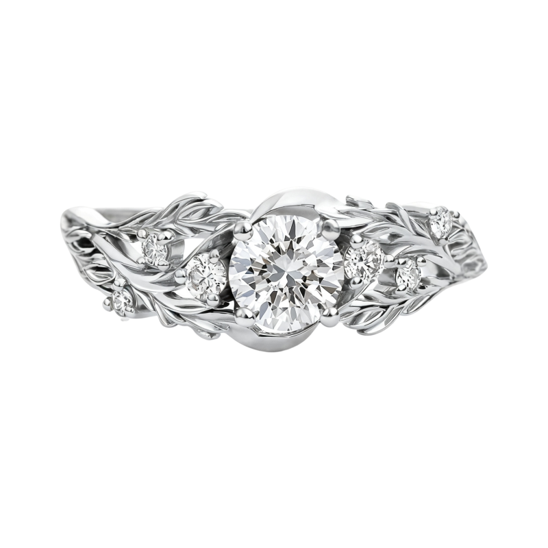 Anillo de compromiso personalizado de oro blanco de 10 quilates con diamante sintético redondo de talla redonda, color D, claridad VVS1, certificado por IGI 3EX.-20