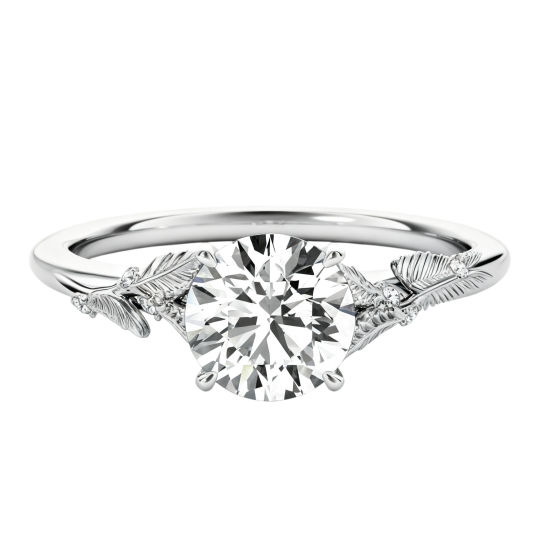 Anillo de compromiso personalizado de oro blanco de 10 quilates con diamante sintético redondo de talla redonda, color D, claridad VVS1, certificado por IGI 3EX.